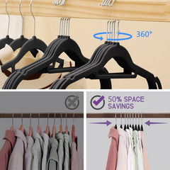 50pcs NON SLIP FLOCKED COAT CLOTHES HANGERS VELVET TROUSER HANGING SPACE SAVER