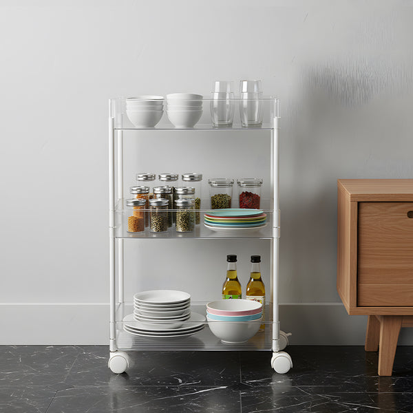 2/3/4-Tier Transparent Storage Cart - Multi-Functional Rolling Organizer with Wheels | for Bathroom, Kitchen, Laundry Room | Snack & Toiletries Holder (Easy Assembly)