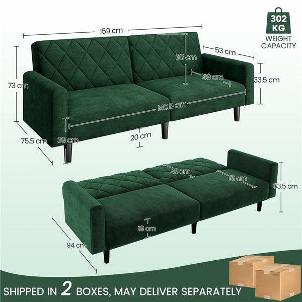 Costoffs 3-in-1 Velvet Convertible Futon Sofa Bed Upholstered Futon Couch with Diamond Tufted Design
