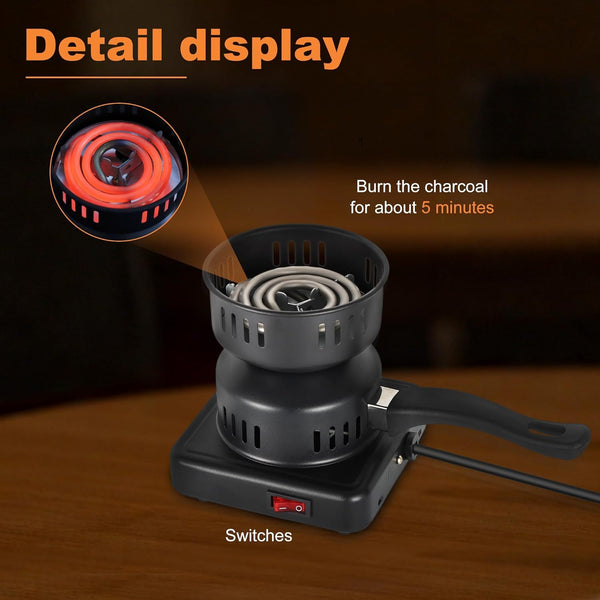 DSK Electric Charcoal Burner – Adjustable Heat Coal Stove with Removable Heating Plate for Incense, Bakhoor, Shisha Charcoal, BBQ Prep & Outdoor Cooking
