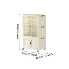 Modern Home Bedroom Armoires, Plastic Installation-Free Multipurpose Locker with Pulleys, Foldable Clothes Storage Cabinet for Living Room Bedroom or Cloakroom, Cream White