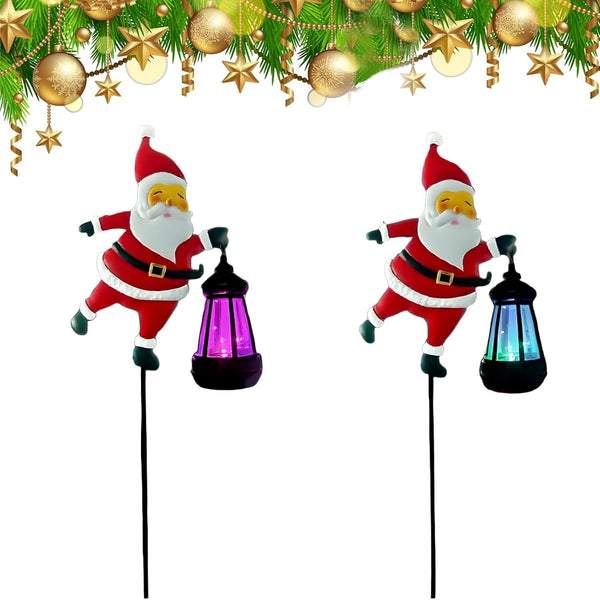 Christmas Santa Solar Kettle Lights, Garden Lawn Decorative Light, Solar Watering Can Garden Lawn Decor with Flowing LED Water, for Outdoor Patio Path Walkway Decoration, Unique Xmas Gifts (A*2)