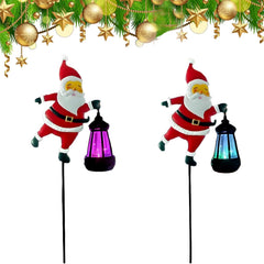 Christmas Santa Solar Kettle Lights, Garden Lawn Decorative Light, Solar Watering Can Garden Lawn Decor with Flowing LED Water, for Outdoor Patio Path Walkway Decoration, Unique Xmas Gifts (A*2)
