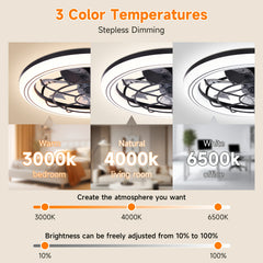 Modern 3-Color Temperature LED Ceiling Fan with Remote Control - Quiet Invisible Fan & Light, Semi-Flush Mount for Living Room, Bedroom, Dining Room - Energy Efficient Home Lighting, Bedroom Air Circulation, Sleek Light Fixture, Durable Plastic
