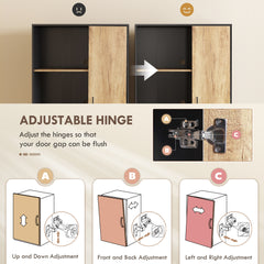 160cm Tall Kitchen Cupboard, Kitchen Pantry Sideboard with 2 Open Shelves, 2 Drawers, Adjustable Shelves and Soft Close Door, Storage Cabinet for Living Room, Dinning Room, Natural Wood Finish