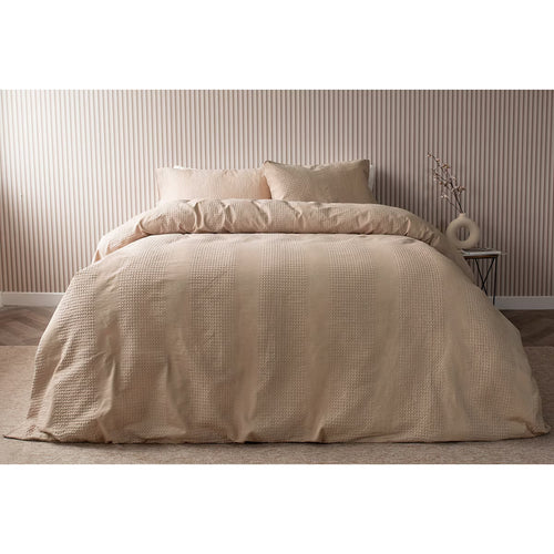 Belledorm Waffle Stripe Duvet Set in 4 Sizes, Latte