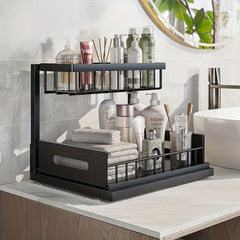 Pull-Out Organizer Rack, Multi-Functional Double-Layer Sundries Storage Rack, Large Capacity Sliding Storage Rack, Suitable for Kitchen And Bathroom, Home Organize And Storage, Home Additions