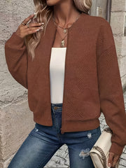 Solid Color Casual Zip-Up Cardigan Jacket
