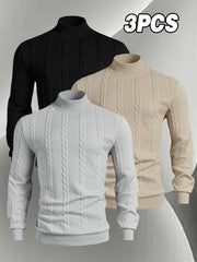 Men'S Fashion Sweatshirt 3pcs Set, Men'S Stand-Up Collar Long Sleeve Sweater And Top, Autumn Winter Skin-Friendly Comfortable Soft Round Neck Casual Sweatshirt, Fashionable Trendy Regular Versatile Top, Ribbed Cuff Design