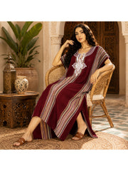 Women Boho Kaftan Dress Long Embroidered Beach Cover Up Lightweight Summer Kaftan Maxi Dress Loose Fit Swimwear Cover Up Holiday Beachwear Gandouri