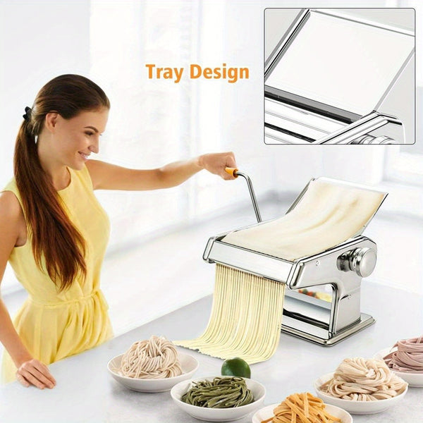 Pasta handmade pasta maker Pasta maker Sturdy handmade pasta cutter 3 in 1 stainless steel manual fresh pasta maker Dough roller Long pasta thin pasta thick pasta 0.5-3 mm thickness