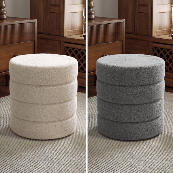 Round Pouffe Stool Liviing Room Bedroom Footstool Teddy Fleece Dressing Table Stool Hallway Shoe Stool