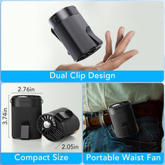 COZOME Portable Waist Fan with 4-Speed Settings, Dual Clip Design, Hands-Free Neck Hanging Fan for Outdoor Activities
