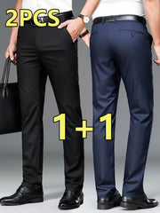 2pcs Men's Professional Business Dress Pants, Office Trousers with Stretch, Versatile Black Straight-Leg Casual Pants for Work