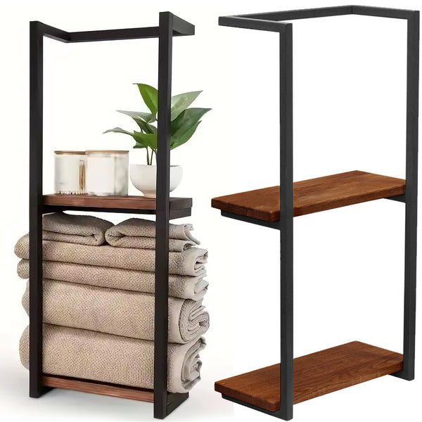 1pc 2-Tier Wall Mounted Towel Rack Storage Shelf, Easy Installation Bathroom Towel Rack with Shelves, 77*28.5*14cm Bathroom Organizer