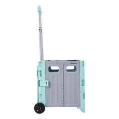 Grey/ Green Foldable Office Trolley, Portable Folding Shopping Trolley, Two-wheel Large-capacity Storage Box, Portable Pushable Shopping Cart Storage Box, Adjustable Railings