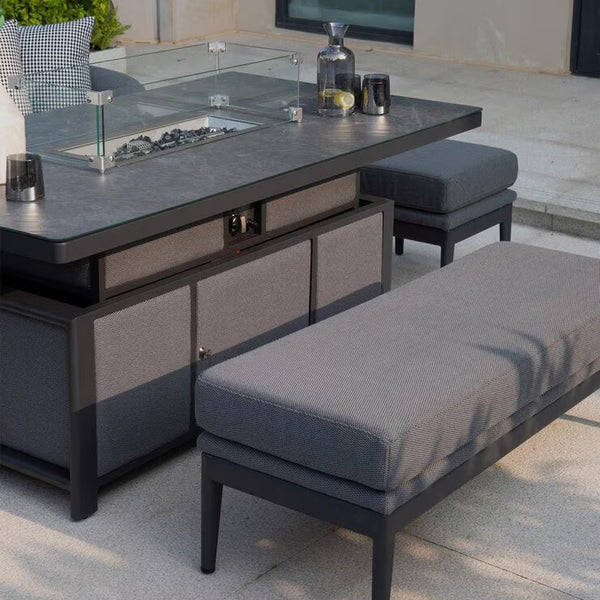 Harbour Lifestyle Luna Corner Patio Set with Rising Firepit Table (Right Hand) + Cover