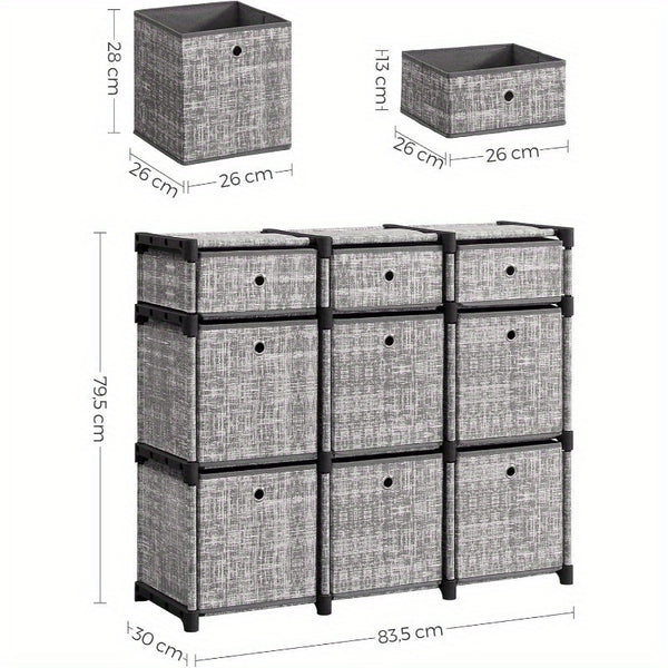 9-Cube Drawer Organiser, Storage Unit with 9 Storage Boxes, Closet Organiser, Bookcase, 83. 5 x 30 x 79. 5 cm, for Bedroom, Living Room