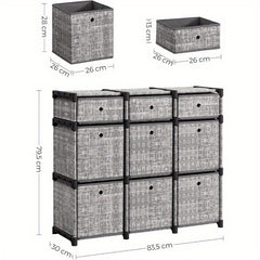 9-Cube Drawer Organiser, Storage Unit with 9 Storage Boxes, Closet Organiser, Bookcase, 83. 5 x 30 x 79. 5 cm, for Bedroom, Living Room