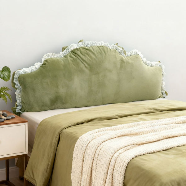 Nordic Princess-style Bedside Cushion Pillow | Soft Padded, Tatami Waist-support, Green/White, Polyester, 180*20*75cm, Zipper Closure, Hand Wash Only