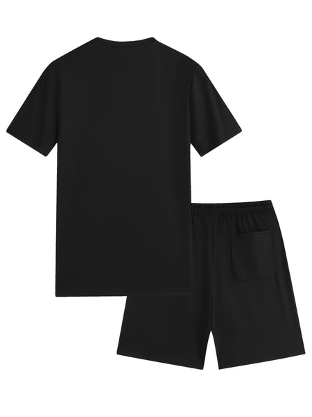 A Stylish Two-Piece Summer Outfit for Men, Featuring a Short-Sleeve Round-Neck T-Shirt And Shorts with Pockets
