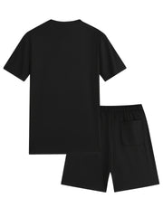 A Stylish Two-Piece Summer Outfit for Men, Featuring a Short-Sleeve Round-Neck T-Shirt And Shorts with Pockets