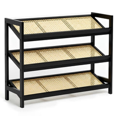 KEPLIN 2/3/4-Tier Bamboo and Rattan Shoe Rack Organizer – Durable, Easy Assembly – Compact Design for Entryway, Closet, or Hallway – Stylish and Functional Storage – Black and Natural