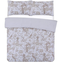 Night Comfort Eco Breathable Duvet Cover with Pillowcases | 100% Polycotton Percale Exclusive Chinoiserie Birds - Gold Design | Machine Washable and Non-Allergenic Bedding Set