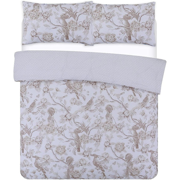 Night Comfort Eco Breathable Duvet Cover with Pillowcases | 100% Polycotton Percale Exclusive Chinoiserie Birds - Gold Design | Machine Washable and Non-Allergenic Bedding Set