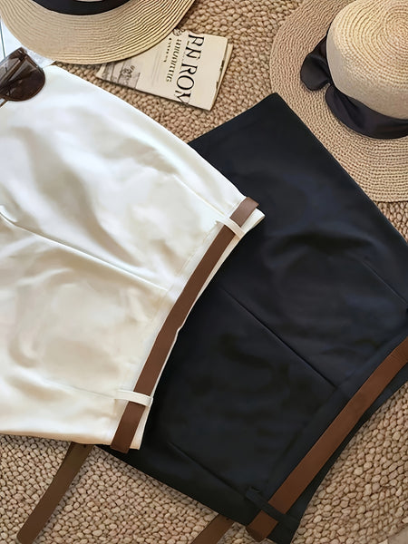 Elegant Women'S Three-Piece Set, Solid Color Shorts with Zipper Pockets, Four Seasons Casual Formal Wear, Beige, Black, Brown, Comfortable Fabric