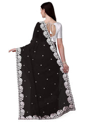 Estationeryhouse Women's Georgette Embroidery Border Work Designer Saree with Blouse Piece
