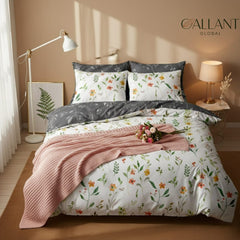 Printed Floral Duvet Sets 100% MicroFiber Super Soft Bedding Sets Button Closure With 2 Pillowcase Reversible Multicolored Duvet Covers Set