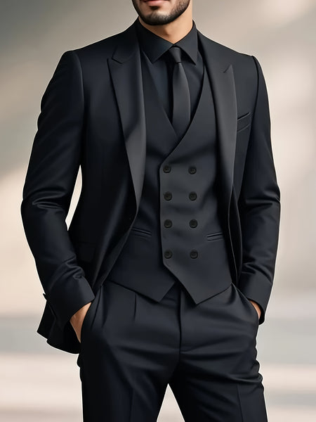 Men'S Suit 3pcs Set Formal Attire Blazer Trousers Vest Wedding Outfit Important Occasion Dress