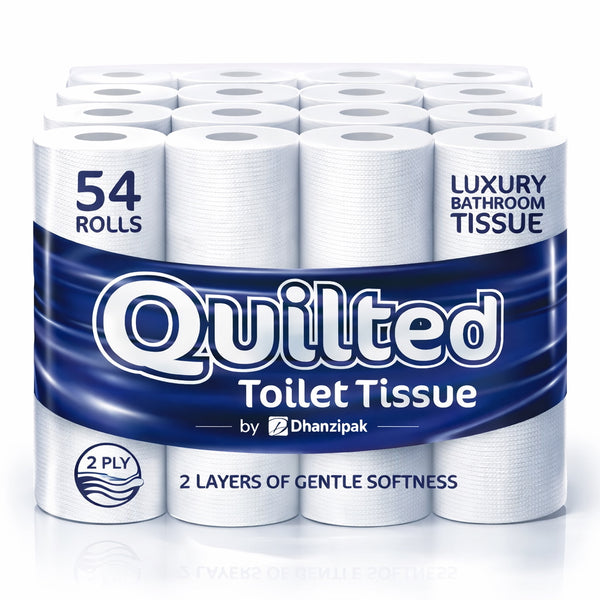 54 Rolls of 2-Ply Premium Quilted Toilet Paper | Generous Length per Roll | Luxuriously Soft, Strong & Highly Absorbent Toilet Tissue