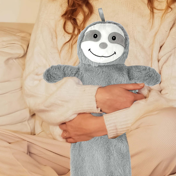 2L Happy Sloth Hot Water Bottle - Natural Rubber for Longer Heat – Hot Water Bag for Pain Relief on Aches or Injuries, Hand Feet Warmer, Neck and Shoulder Pain Relief
