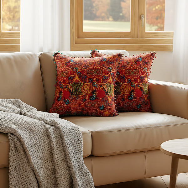 18x18 Inch Reversible Turkish Pattern Pillows (Set of 2 with Inserts) - Romantic Turkey Boho Floral Double Sided Design, Premium Polyester Cover & Fill, Decorative Accent Pillows for Sofa, Chair, Bedroom