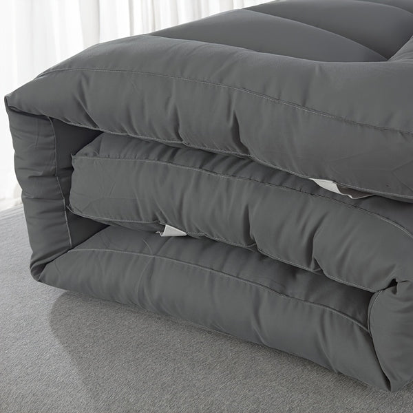 1pc Hotel Quality Mattress Topper 10cm Thick - Ultra-Soft Microfiber, Anti-Shift & Even Weight Distribution, UK Bed Sizes Single/Double/King/Super King, Grey