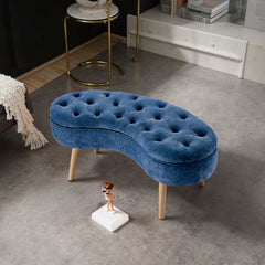 Nordic Modern Arc-shaped Design Quilted Button Fabric Upholstered Storage Stool Shoe Changing Stool with Wooden Legs, Large Capacity Shoe Changing Stool At The Entrance of The Living Room, Storage Bench At The Bed End, Blue, 103*50*46cm