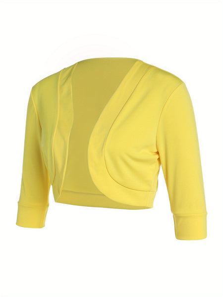 Female Cardigan Coat, Solid Color Long Sleeve Short Jacket Crop Tops for Spring Fall, Yellow/Purple/White/Black/Red