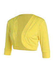 Female Cardigan Coat, Solid Color Long Sleeve Short Jacket Crop Tops for Spring Fall, Yellow/Purple/White/Black/Red