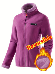 Women's Spring Casual Jacket, Thickened Shaggy Warm Printed Reversible Coral Sweatshirt, Double-Sided Outerwear