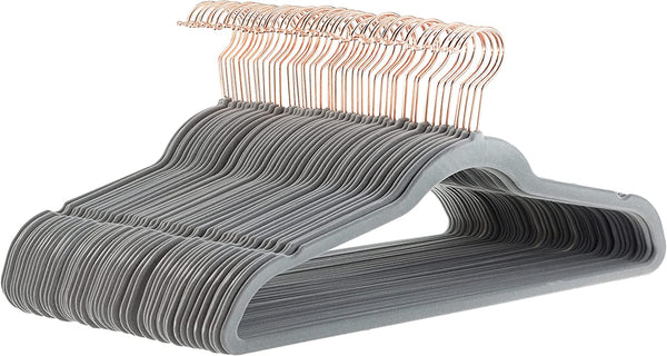 Amazon Basics Slim Velvet Non-Slip Suit Hangers - 30-Pack, Black/Silver