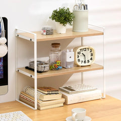 Cabinet Organizer Shelf, Kitchen Counter Shelves, Spice Rack, Stackable Kitchen Shelves Organizer, Pantry Cupboard Dish Mug Cup Storage Shelf, Black and Brown