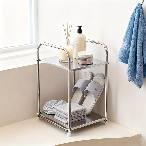 Heavy-Duty 2-Tier Stainless Steel Shelving Unit - Free-Standing/-Mountable Wire Storage Rack with Polished, Easy Assembly, Space-Saving Small Square Shelf Suitable for Kitchen, Coffee Station, Bathroom, Bedroom Organization, Utility Racks