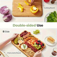1-Piece Bamboo Cheese Tray with Transparent Acrylic Lid - Portable Charcuterie Board for Camping, Parties, Restaurants. Ideal for serving holiday appetizers, deli meats, and snacks. Reversible as a cutting board, with a secure snap-on lid to keep food fre