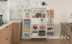 129.54cm Kitchen Cupboard Pantry with Doors And Adjustable Shelves, White Storage Cupboard, Freestanding Storage Cabinet for Kitchen, Living Room And Dining Room Kitchen Organizers And Storage