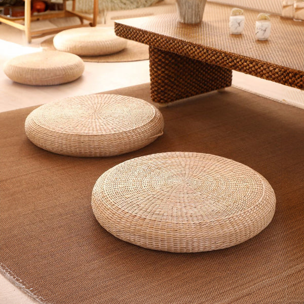 10cm Thicken Straw Cushion, Solid Round Seat Cushions Chair Pad Pillow Seat Soft Tatami Floor Cushion for Yoga Meditation Living Room Balcony Office Outdoor 40cm/50cm