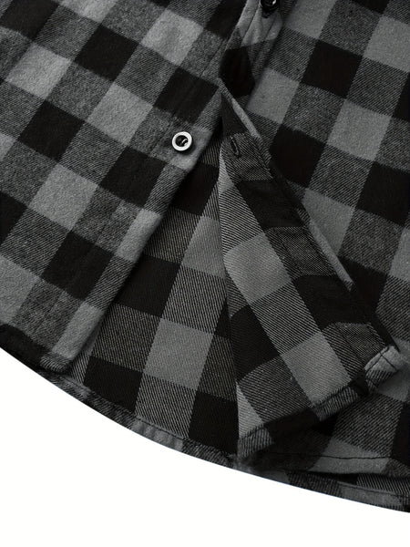 2pcs Men's New York Fashion Trendy Plaid Shirt Hoodie, Plaid Pullover Sweatshirt Flannel Hoodie