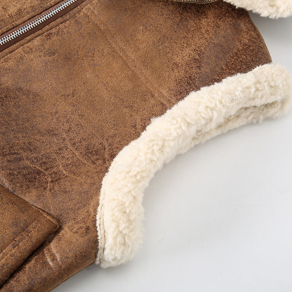 Men's Faux Fur-Lined Hooded Vest, Thickened and -Lined, Fashionable Windproof and Warm Outer Jacket for Men
