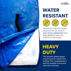 Mattress Bag for Moving - Reusable Waterproof Mattress Cover, Heavy Duty Mattress Bag for Storage and Protecting Beds from Stains, Dust, and Pests - (150gsm)